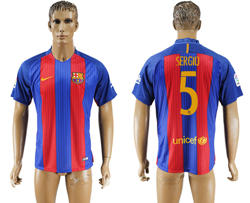 2016-17 Barcelona 5 SERGIO Home Thailand Soccer Jersey 2016-17 Barcelona 5 SERGIO Home Thailand Soccer Jersey