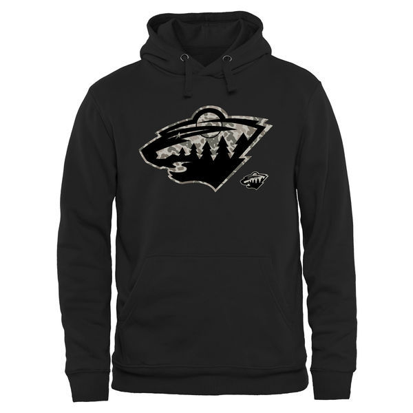 Minnesota Wild Black Camo Logo Men's Pullover Hoodie
