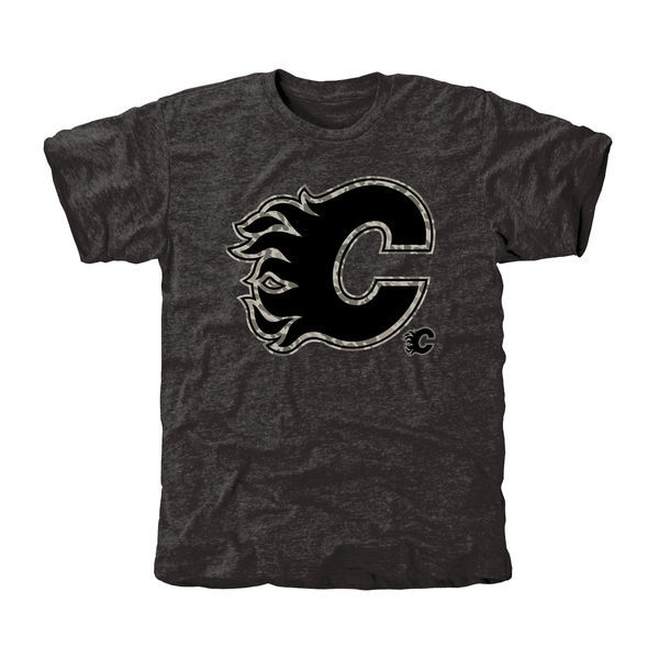 Calgary Flames Grey Camo Logo Short Sleeve Men's T-Shirt