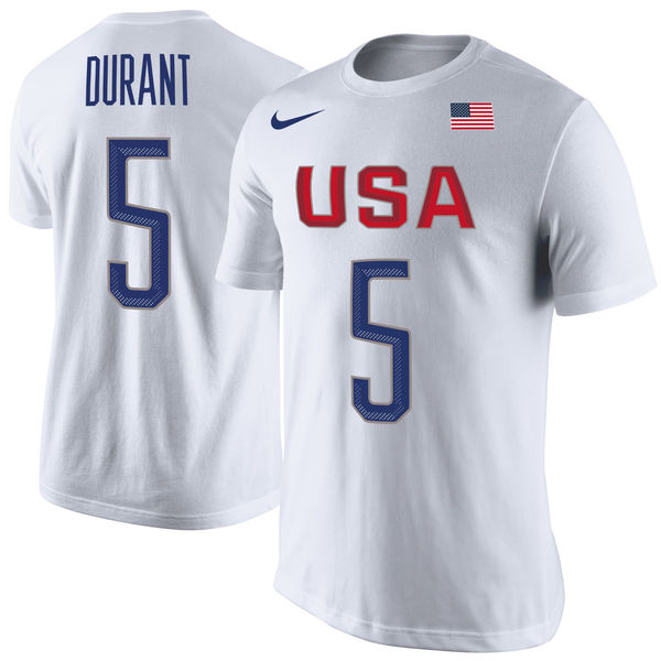 Kevin Durant USA Basketball Nike Rio Replica Name & Number T-Shirt White - Click Image to Close