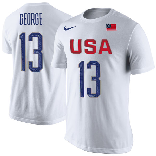 Paul George USA Basketball Nike Rio Replica Name & Number T-Shirt White - Click Image to Close