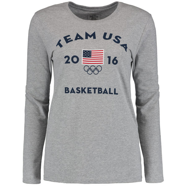 Team USA Basketball Women's Long Sleeve Very Official National Governing Bodies T-Shirt Gray