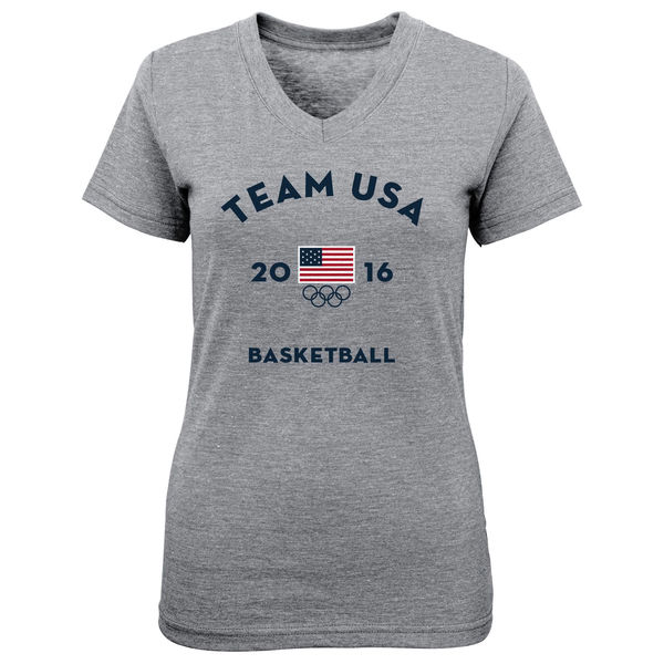 Team USA Basketball Women's Very Official National Governing Body V Neck T-Shirt Gray