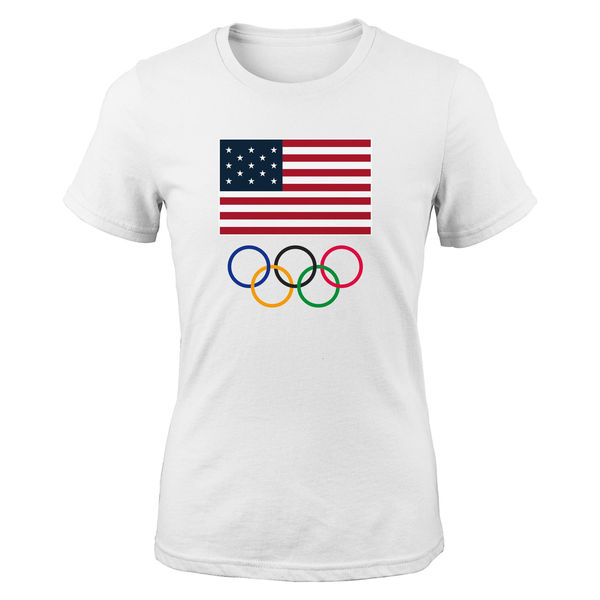 Team USA Women's 2016 Olympics Flags & Rings T-Shirt White