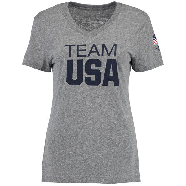 Team USA Women's V Neck T-Shirt Heathered Gray