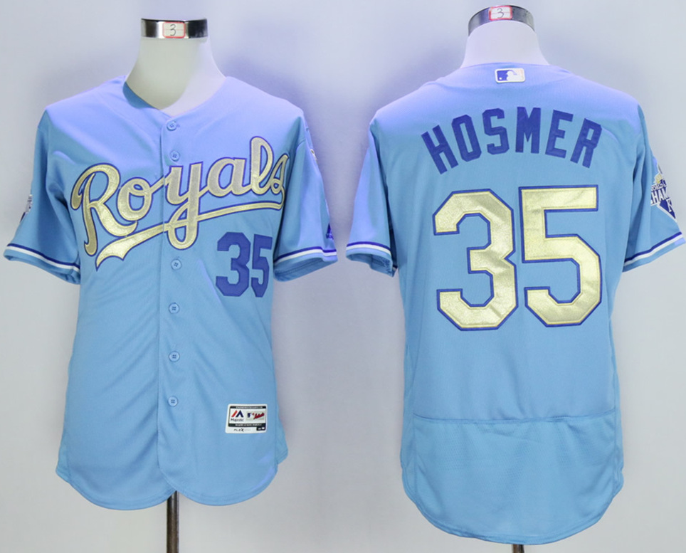 Royals 35 Eric Hosmer Light Blue 2015 MLB Worl Series Champions Flexbase Jersey