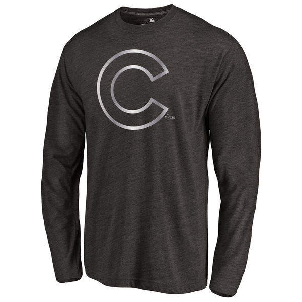 Chicago Cubs Platinum Collection Long Sleeve Tri Blend T Shirt Black - Click Image to Close