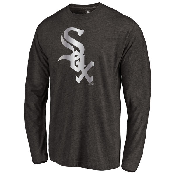 Chicago White Sox Platinum Collection Long Sleeve Tri Blend T Shirt Black - Click Image to Close