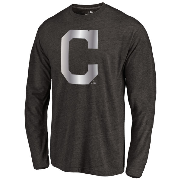 Cleveland Indians Platinum Collection Long Sleeve Tri Blend T Shirt Black - Click Image to Close