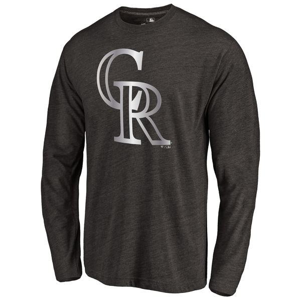 Colorado Rockies Platinum Collection Long Sleeve Tri Blend T Shirt Black - Click Image to Close