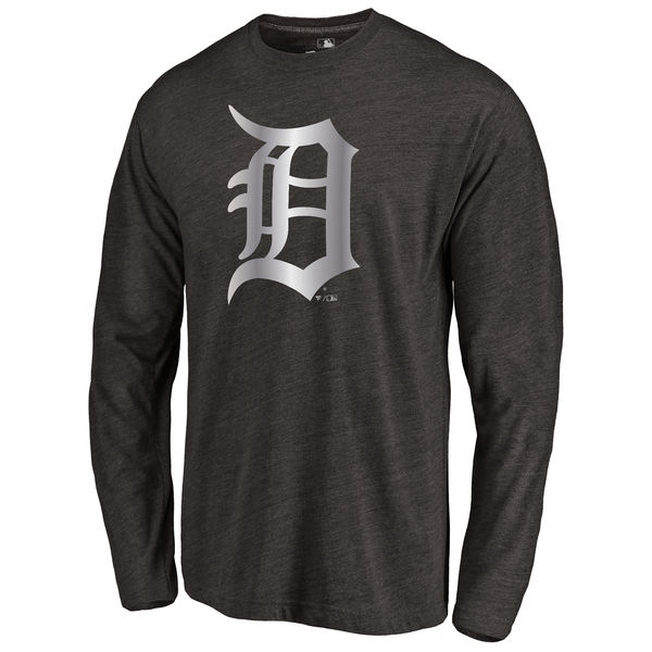 Detroit Tigers Platinum Collection Long Sleeve Tri Blend T Shirt Black - Click Image to Close