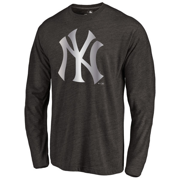 New York Yankees Platinum Collection Long Sleeve Tri Blend T Shirt Black - Click Image to Close
