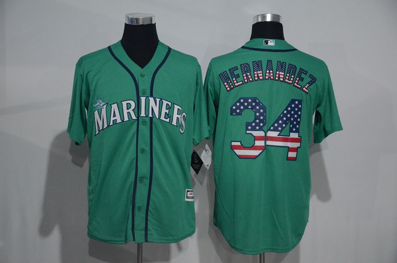 Mariners 34 Felix Hernandez Green New Cool Base Jersey - Click Image to Close