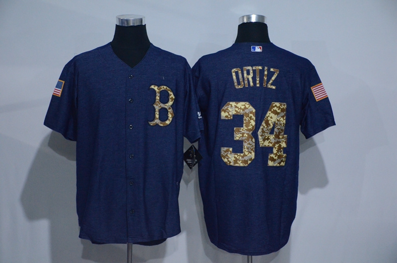 Red Sox 34 David Oritiz Navy Salute To Service New Cool Base Jersey