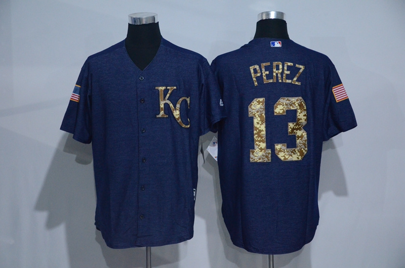 Royals 13 Salvador Perez Navy Salute To Service New Cool Base Jersey - Click Image to Close
