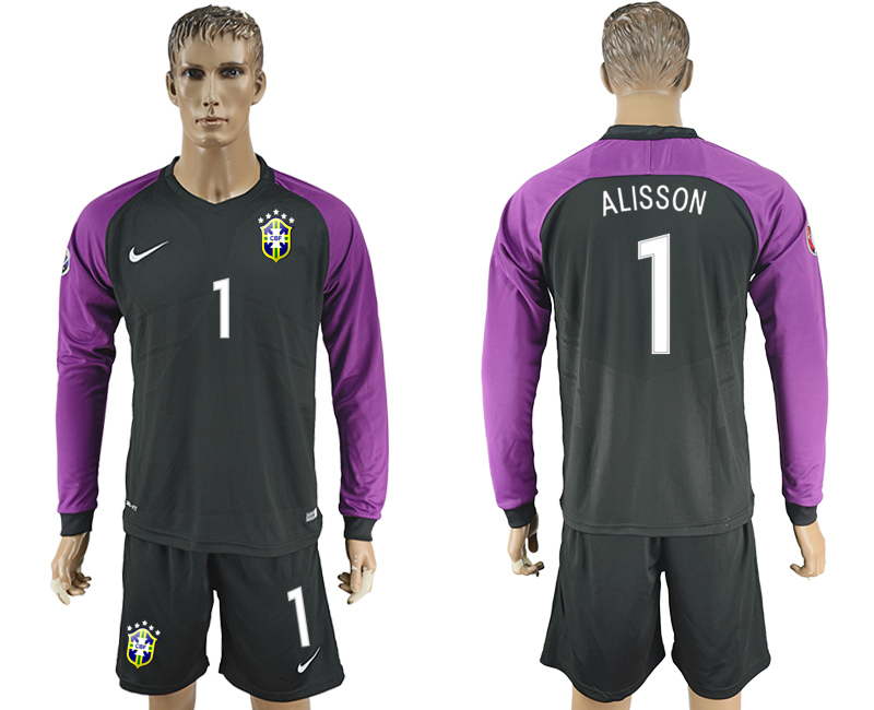 2016-17 Brazil 1 ALISSON Goalkeeper Long Sleeve Soccer Jersey