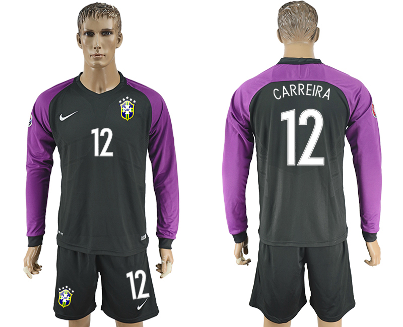 2016-17 Brazil 12 CARREIRA Goalkeeper Long Sleeve Soccer Jersey