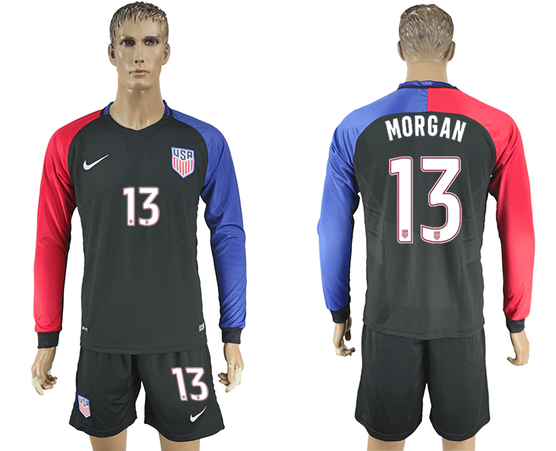 2016-17 USA 13 MORGAN Away Long Sleeve Soccer Jersey