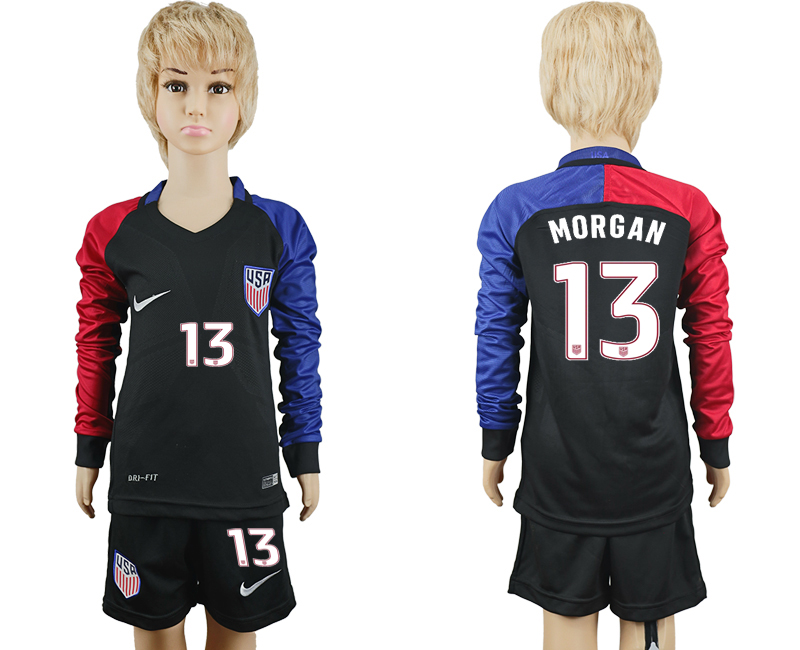 2016-17 USA 13 MORGAN Youth Long Sleeve Away Soccer Jersey