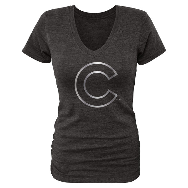 Chicago Cubs Fanatics Apparel Women's Platinum Collection V Neck Tri Blend T Shirt Black