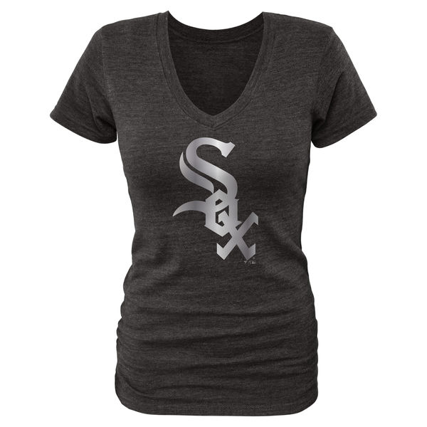 Chicago White Sox Fanatics Apparel Women's Platinum Collection V Neck Tri Blend T Shirt Black