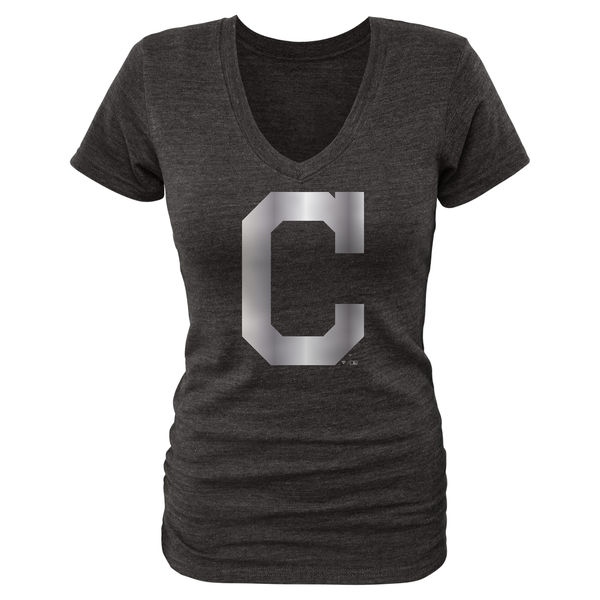 Cleveland Indians Fanatics Apparel Women's Platinum Collection V Neck Tri Blend T Shirt Black