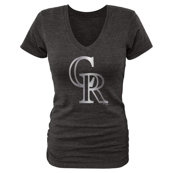 Colorado Rockies Fanatics Apparel Women's Platinum Collection V Neck Tri Blend T Shirt Black