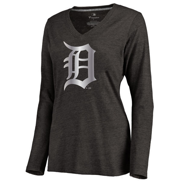 Detroit Tigers Women's Platinum Collection Long Sleeve V Neck Tri Blend T Shirt Black