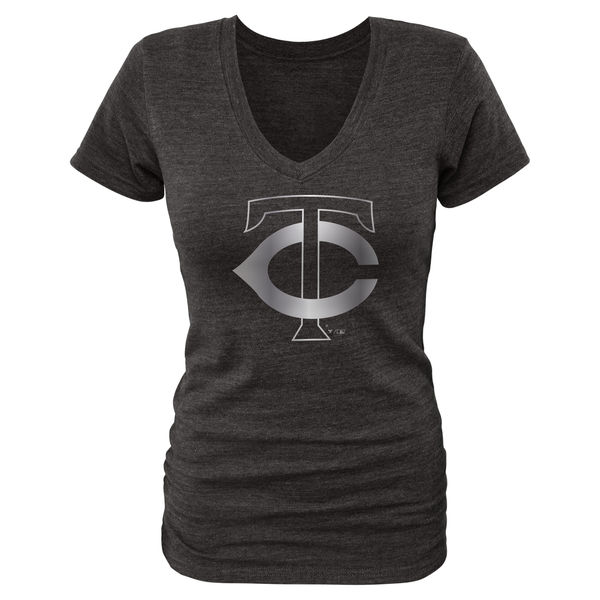 Minnesota Twins Fanatics Apparel Women's Platinum Collection V Neck Tri Blend T Shirt Black - Click Image to Close