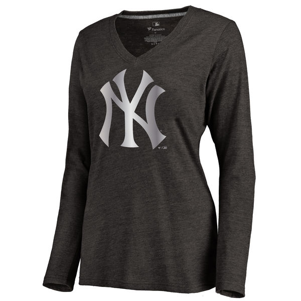 New York Yankees Fanatics Apparel Women's Platinum Collection V Neck Tri Blend T Shirt Black