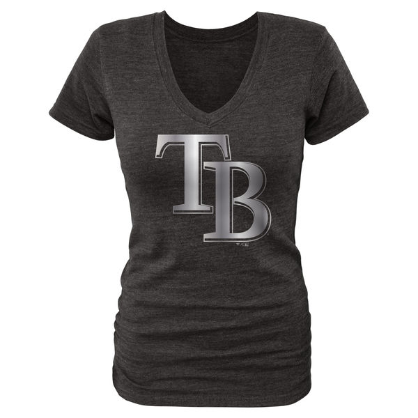 Tampa Bay Rays Fanatics Apparel Women's Platinum Collection V Neck Tri Blend T Shirt Black