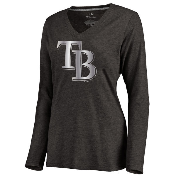 Tampa Bay Rays Women's Platinum Collection Long Sleeve V Neck Tri Blend T Shirt Black