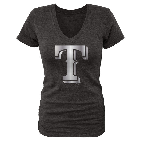 Texas Rangers Fanatics Apparel Women's Platinum Collection V Neck Tri Blend T Shirt Black