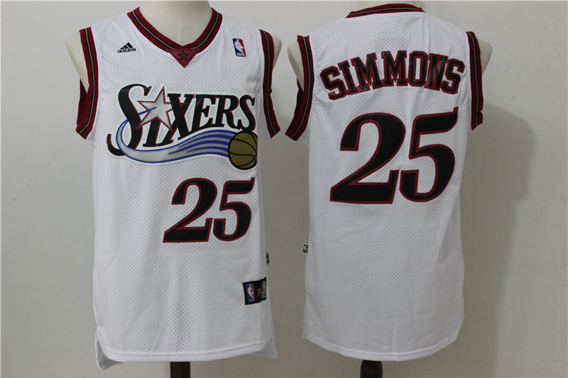 76ers 25 Ben Simmons White Throwback Swingman Jersey - Click Image to Close