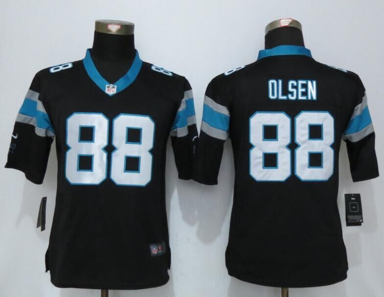 Nike Panthers 88 Greg Olsen Black Women Limited Jersey - Click Image to Close