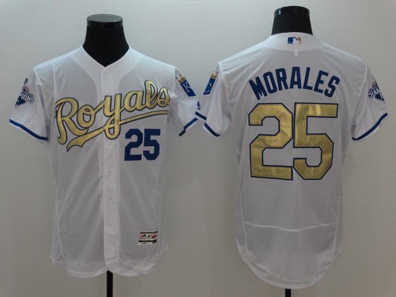 Royals 25 Kendrys Morales White 2015 World Series Champions Flexbase Jersey