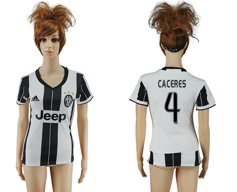 2016-17 Juventus 4 CACERES Home Women Soccer Jersey
