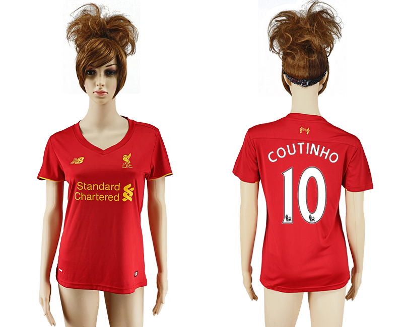 2016-17 Liverpool 10 COUTINHO Home Women Soccer Jersey