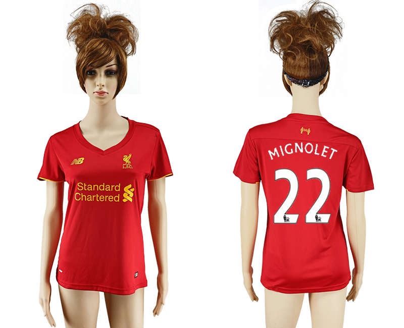 2016-17 Liverpool 22 MIGNOLET Home Women Soccer Jersey