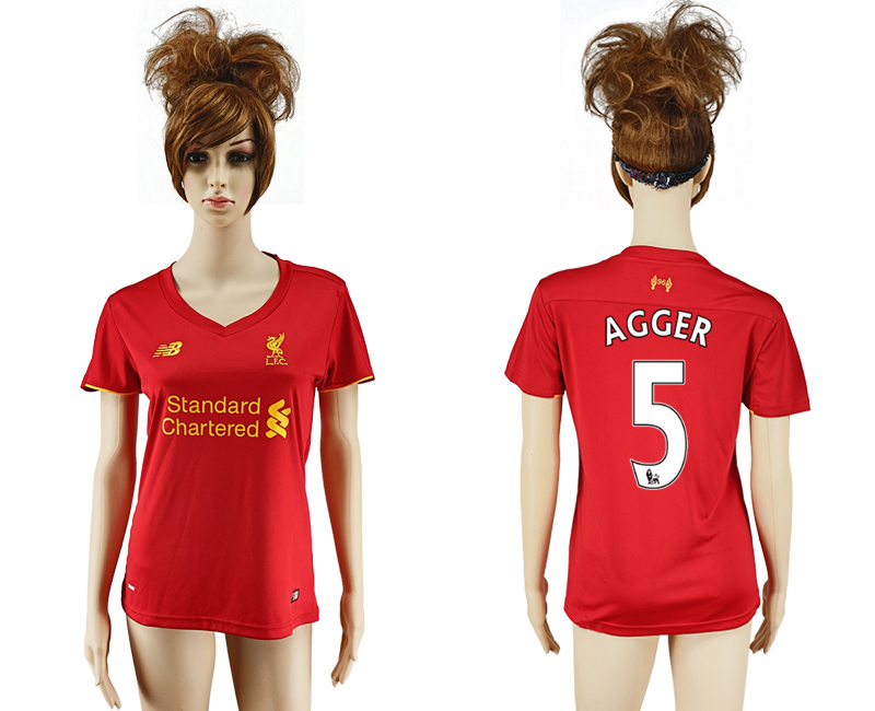 2016-17 Liverpool 5 AGGER Home Women Soccer Jersey 2016-17 Liverpool 5 AGGER Home Women Soccer Jersey