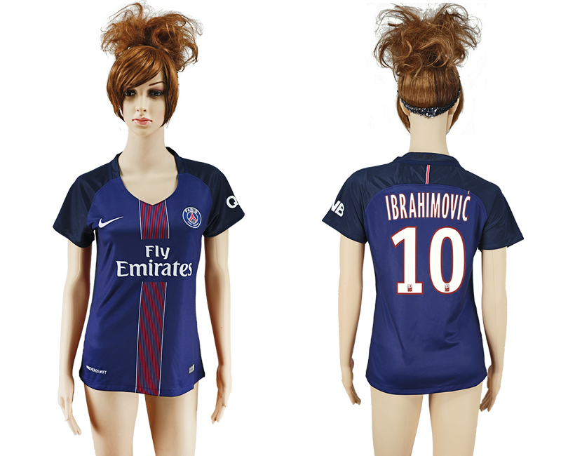 2016-17 Paris Saint-Germain 10 IBRAHIMOVIC Home Women Soccer Jersey