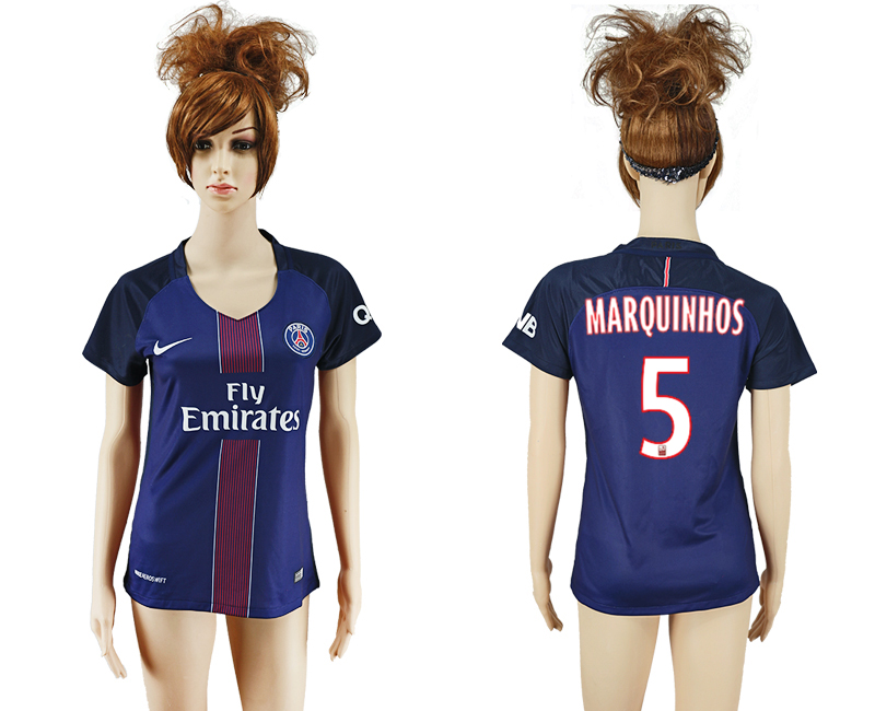 2016-17 Paris Saint-Germain 5 MARQUINHOS Home Women Soccer Jersey