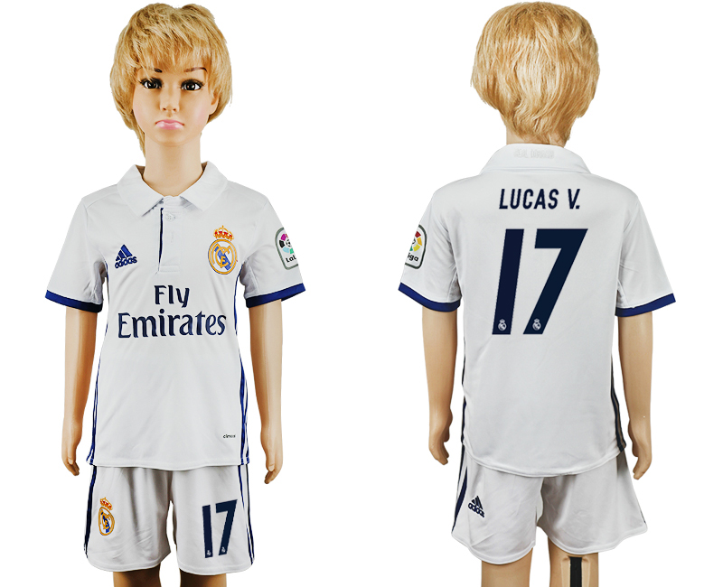 2016-17 Real Madrid 17 LUCAS V. Home Youth Soccer Jersey