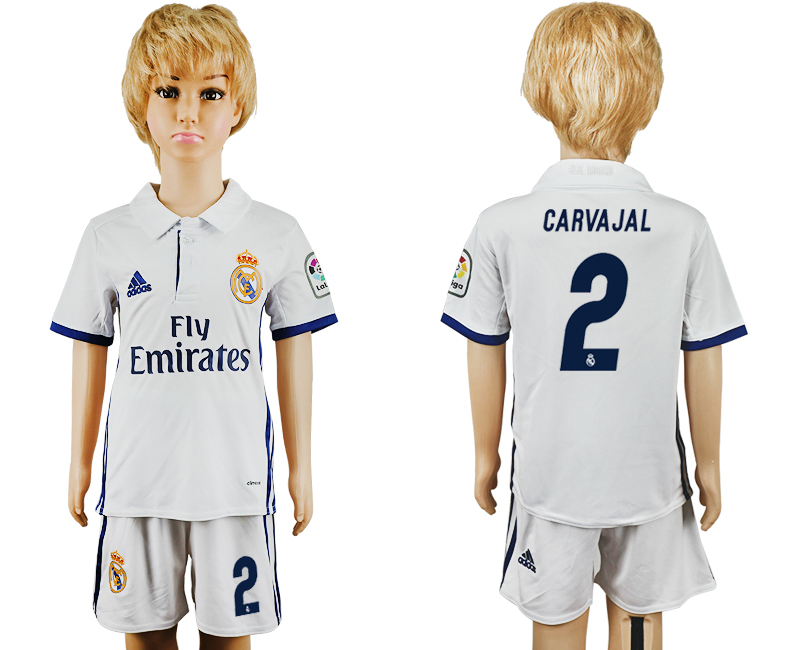 2016-17 Real Madrid 2 CARVAJAL Home Youth Soccer Jersey