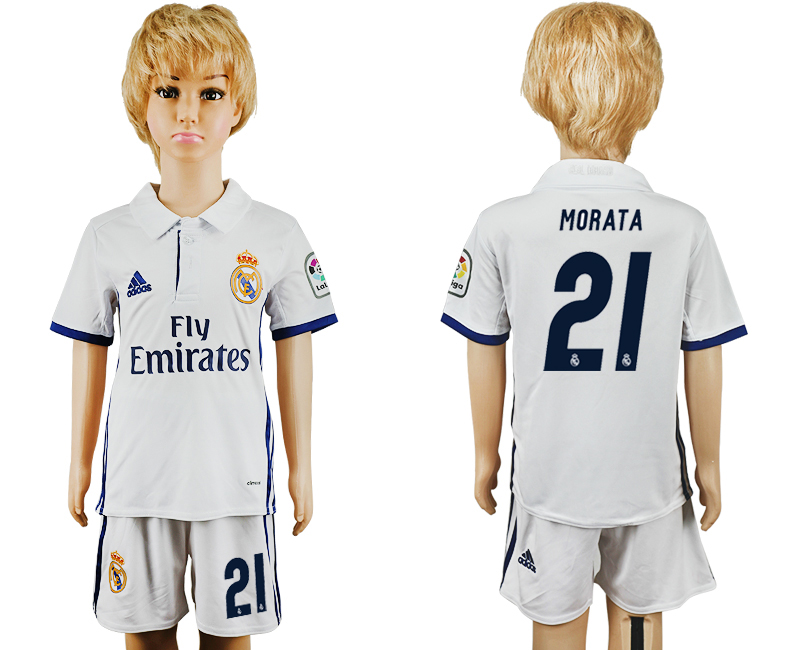 2016-17 Real Madrid 21 MORATA Home Youth Soccer Jersey