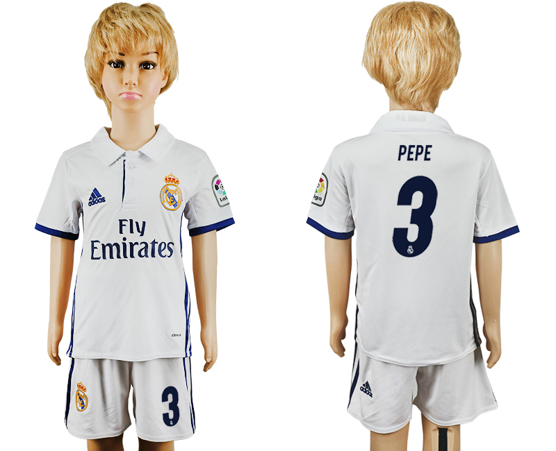2016-17 Real Madrid 3 PEPE Home Youth Soccer Jersey