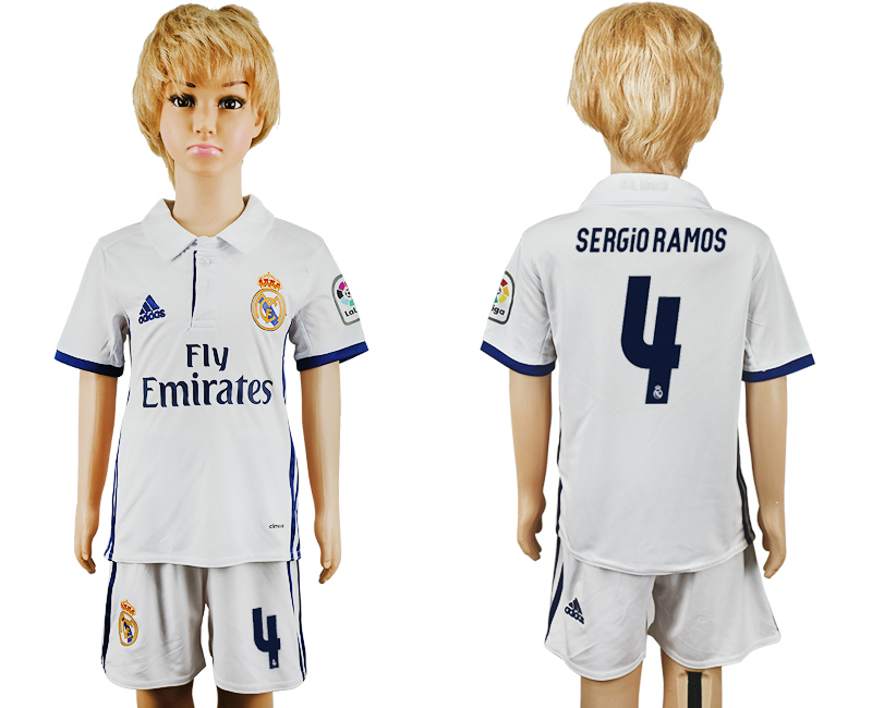 2016-17 Real Madrid 4 SERGIORAMOS Home Youth Soccer Jersey