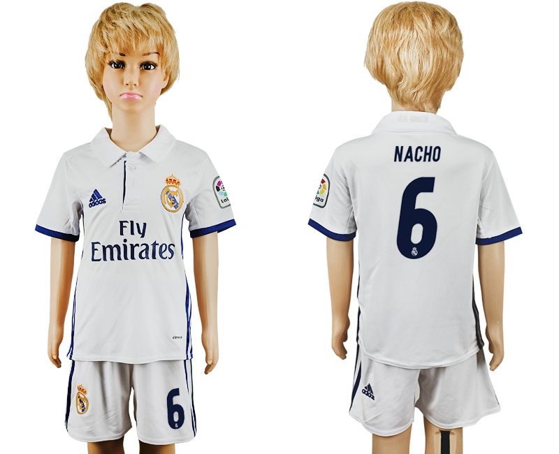 2016-17 Real Madrid 6 NACHO Home Youth Soccer Jersey
