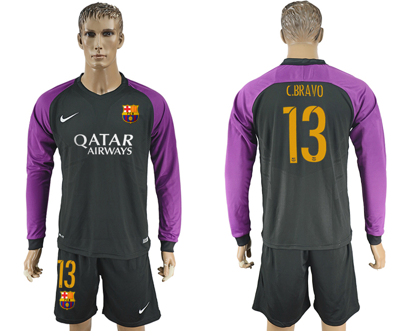 2016-17 Barcelona 13 C.BRAVO Black Goalkeeper Long Sleeve Soccer Jersey