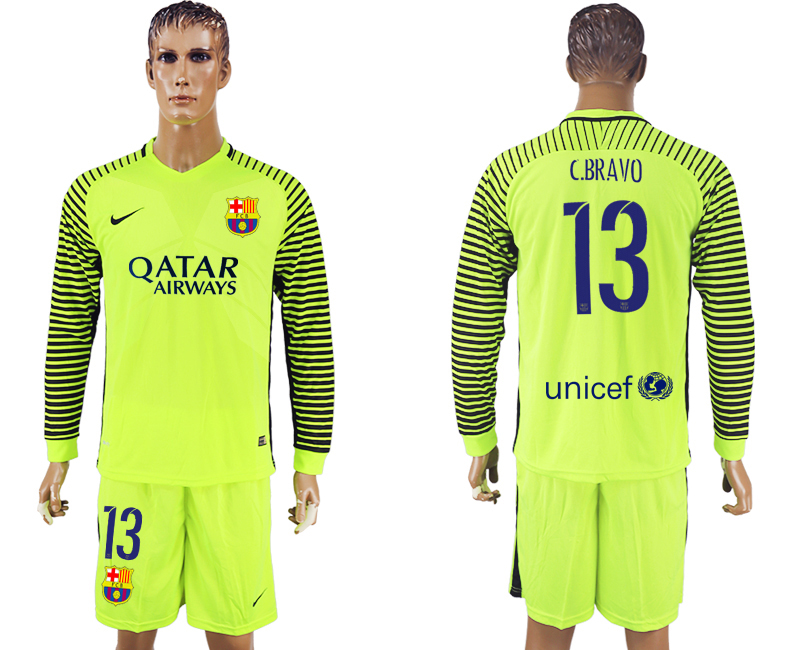 2016-17 Barcelona 13 C.BRAVO Goalkeeper Long Sleeve Soccer Jersey